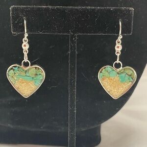 Turquoise Sand Heart Dangle Earrings
